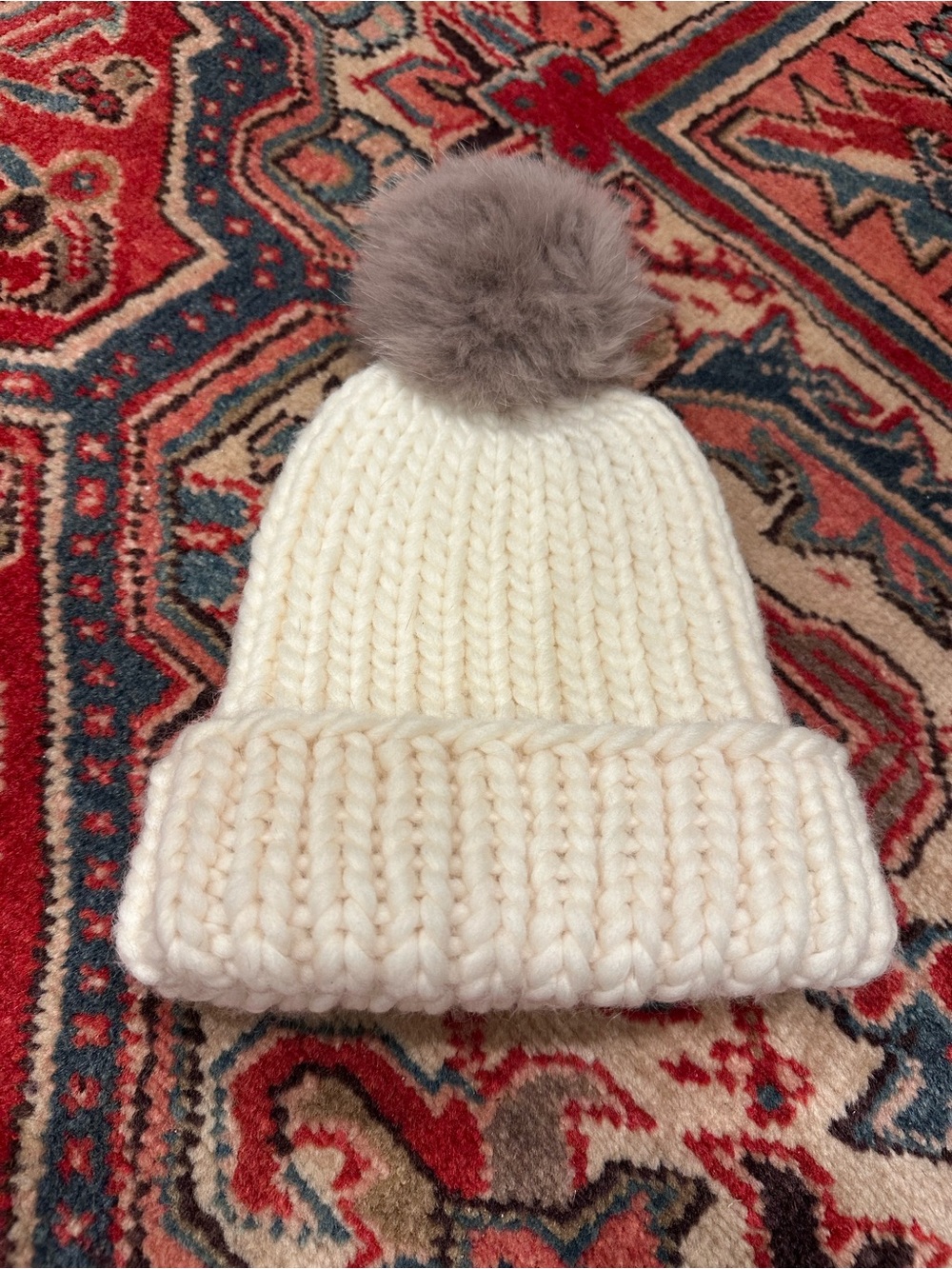 Eugenia Kim Cream Color Wool Rain Beanie with Pom Pom